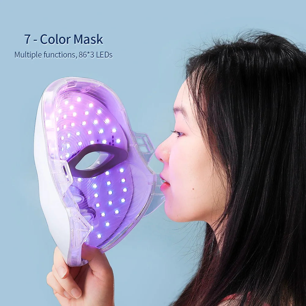 LED Light Therapy Mask for Face and Neck | 7 Color At Home Skincare Device, Rechargeable and Hands Free