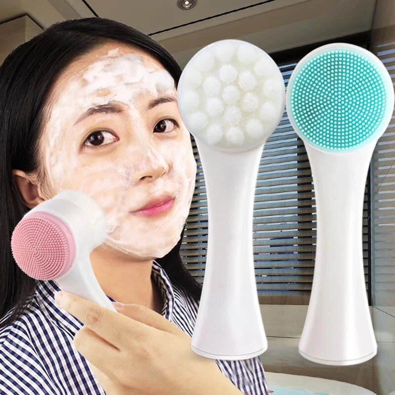 Double Sided Facial Cleansing Brush | Soft Silicone and Bristle Face Scrubber for Daily Cleansing