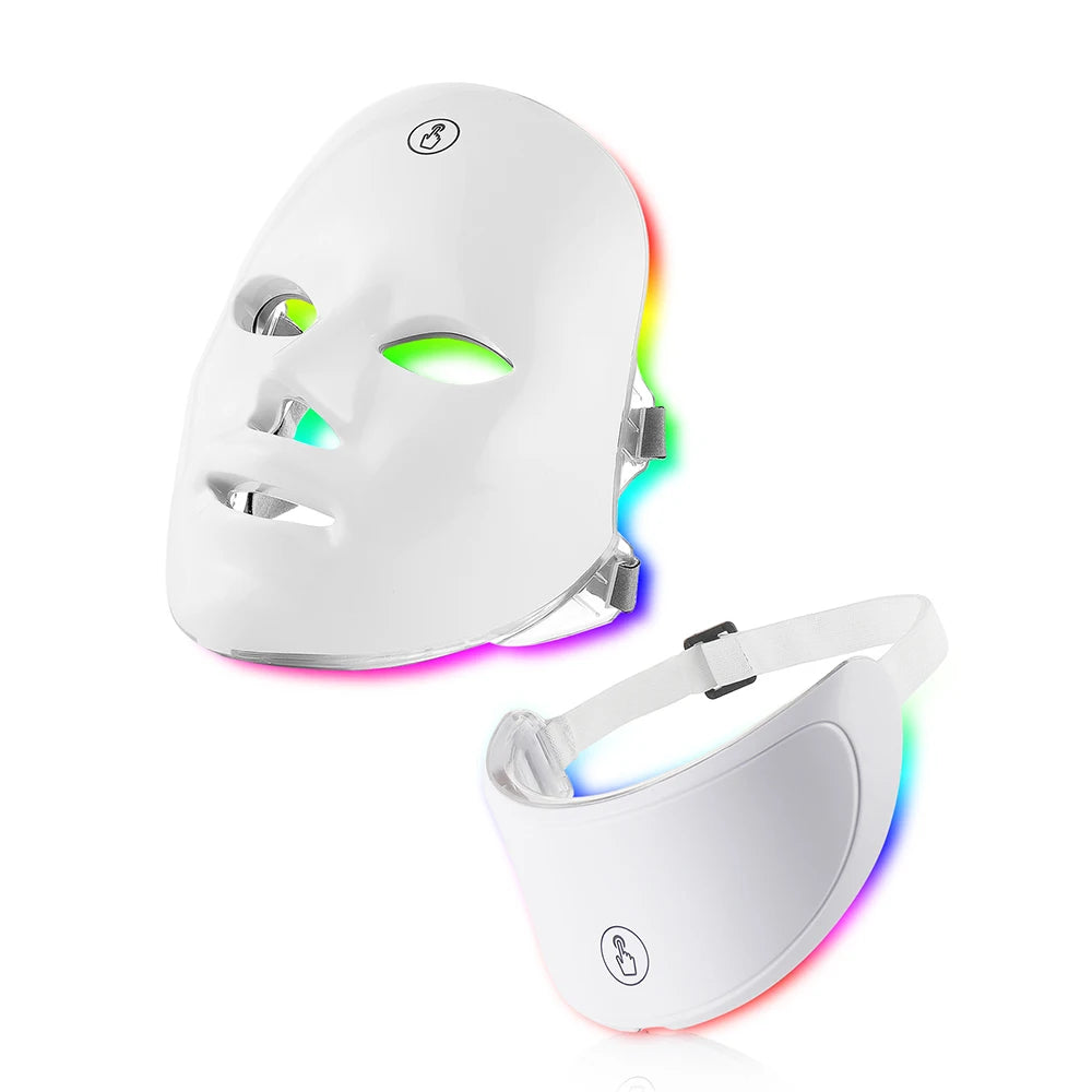 LED Light Therapy Mask for Face and Neck | 7 Color At Home Skincare Device, Rechargeable and Hands Free