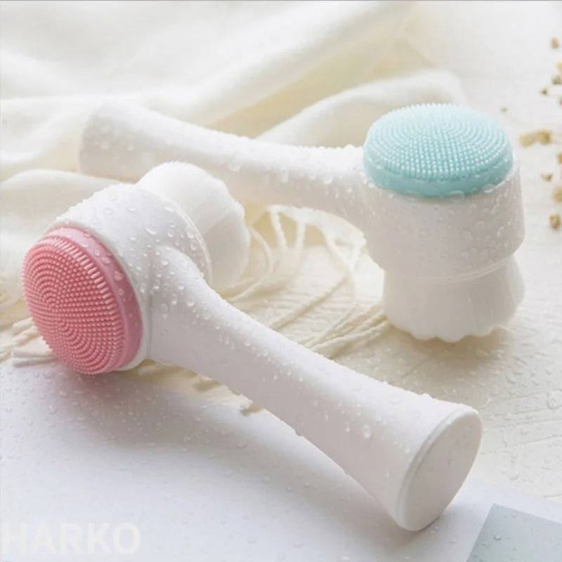 Double Sided Facial Cleansing Brush | Soft Silicone and Bristle Face Scrubber for Daily Cleansing