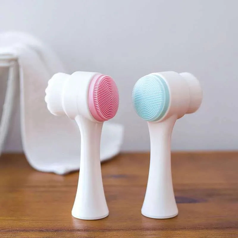 Double Sided Facial Cleansing Brush | Soft Silicone and Bristle Face Scrubber for Daily Cleansing