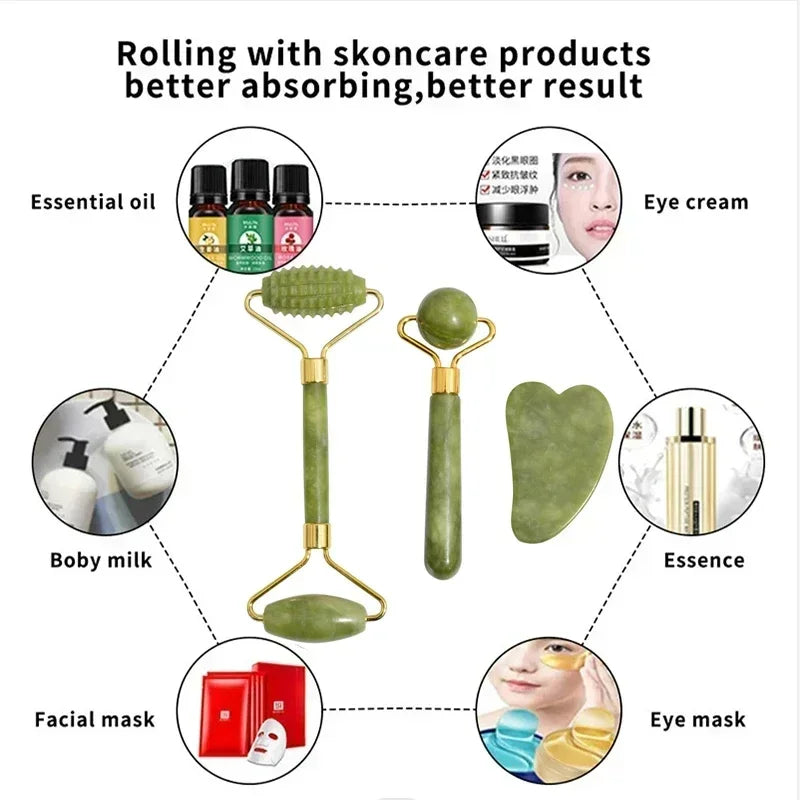Jade Roller and Gua Sha Set | Natural Stone Facial Massage Tools for Your Skincare Routine
