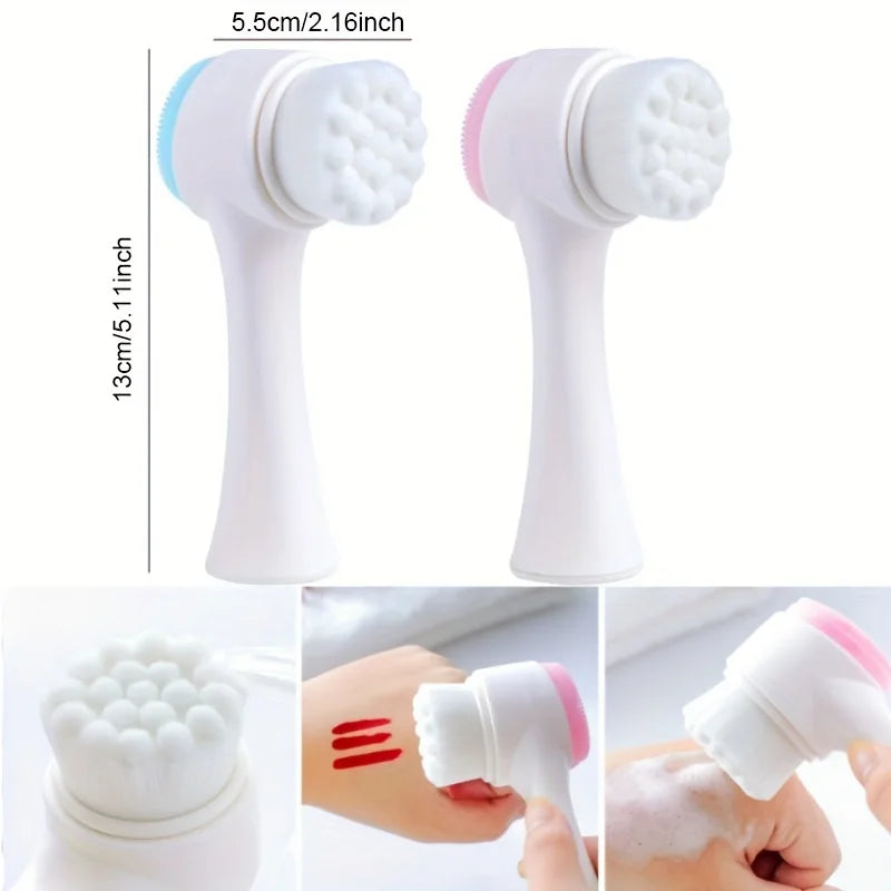 Double Sided Facial Cleansing Brush | Soft Silicone and Bristle Face Scrubber for Daily Cleansing