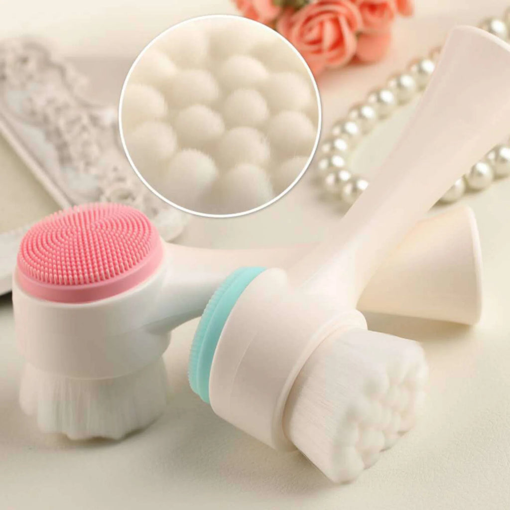 Double Sided Facial Cleansing Brush | Soft Silicone and Bristle Face Scrubber for Daily Cleansing