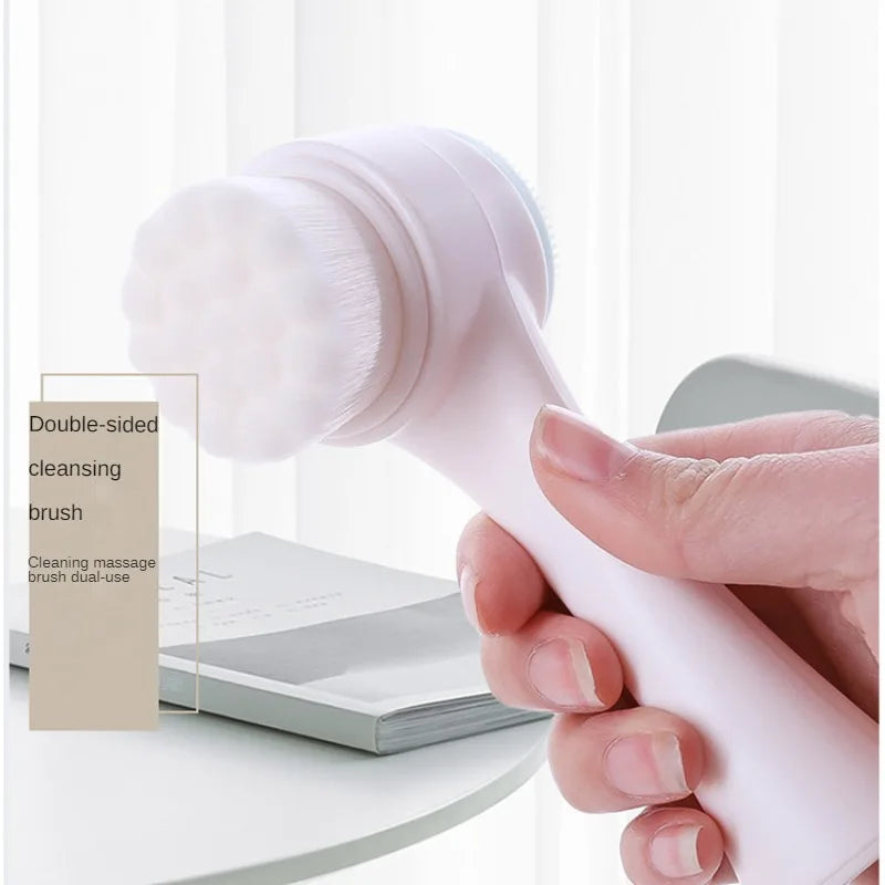 Double Sided Facial Cleansing Brush | Soft Silicone and Bristle Face Scrubber for Daily Cleansing